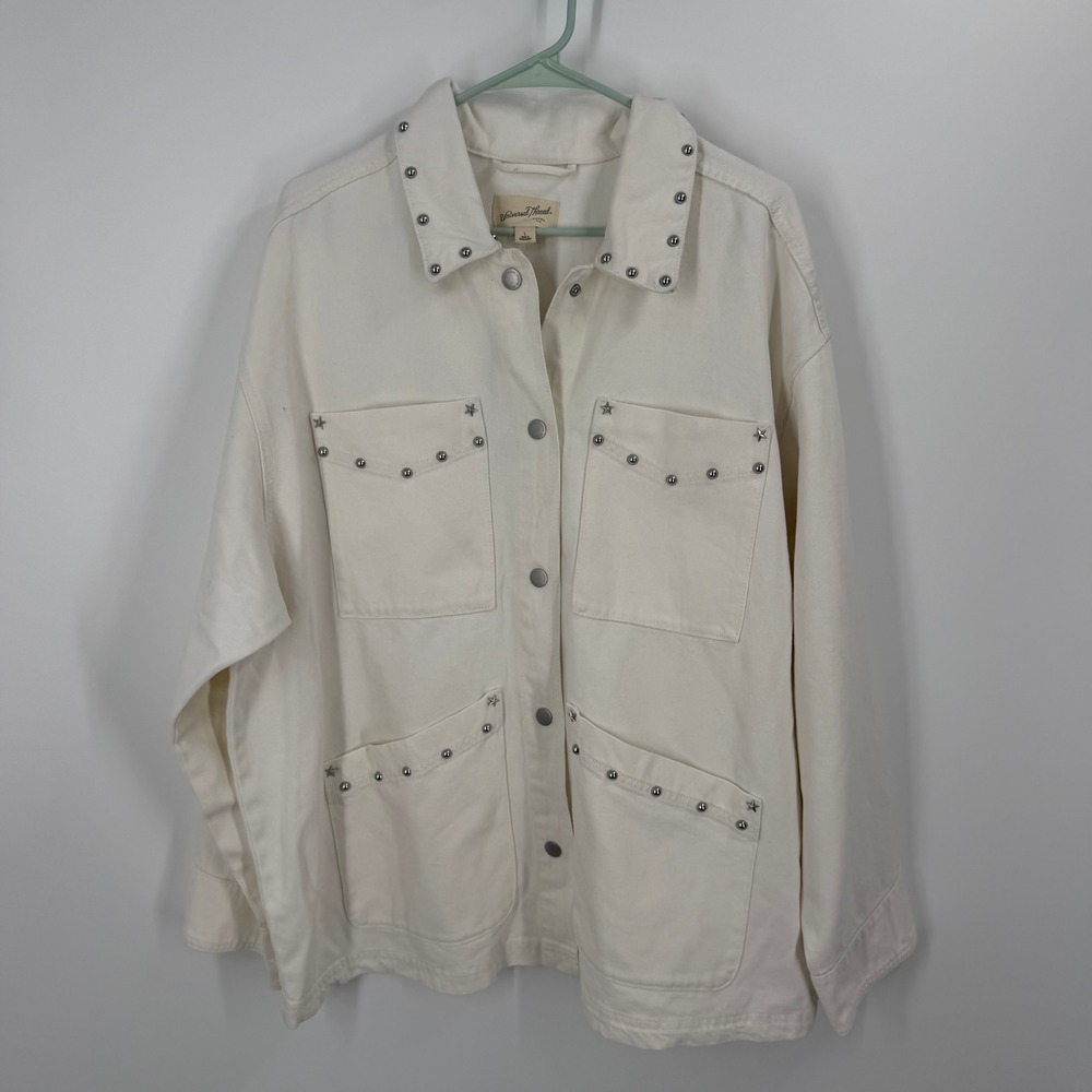 Universal Thread Denim Shacket Womens L White Studded Star Oversized Western
